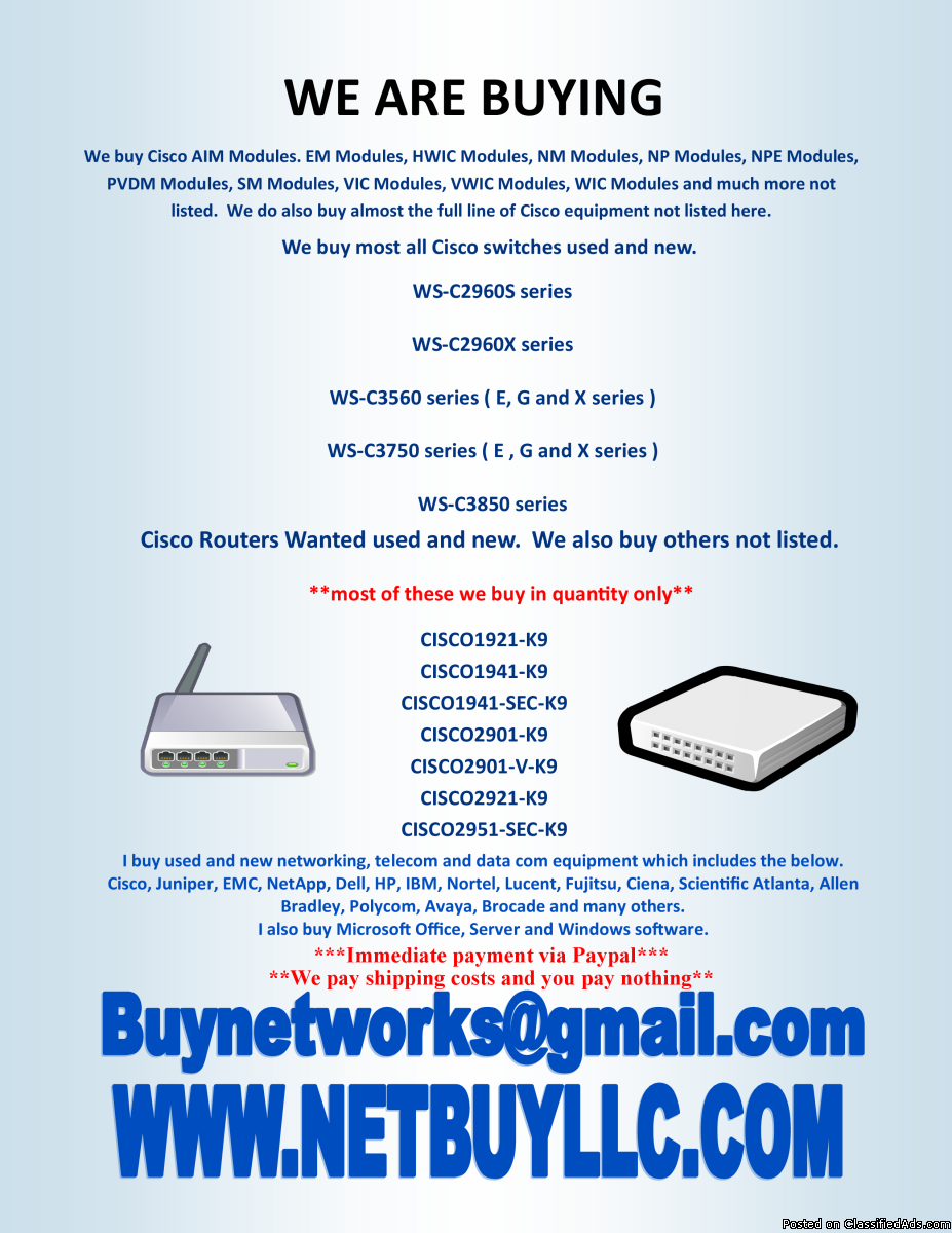 Photo $$$$$ WE BUY $$$$$ WANTED TO BUY WE BUY USED AND NEW COMPUTER MEMORY/RAM, CPU’S/NETWORKING/DRIVES CISCO, INTEL, EMC &MORE   WE BUY COMPUTER SERVERS, NETWORKING, MEMORY, DRIVES, CPU’S, RAM & MORE DRIVE STORAGE ARRAYS, HARD DRIVES, SSD DRIVES,  INTEL & 