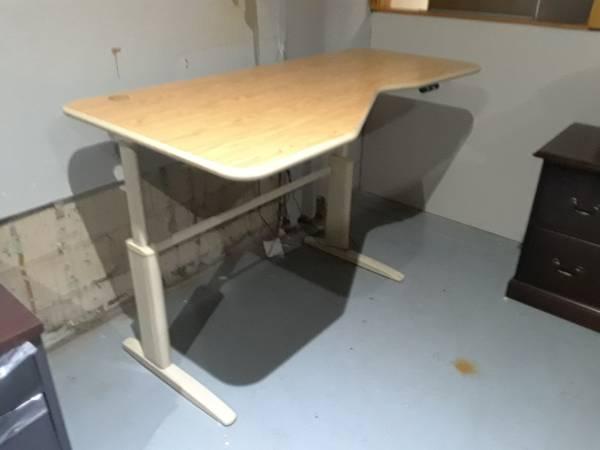 Photo Commercial Grade Tan Height Adjustable Desk/Work Station