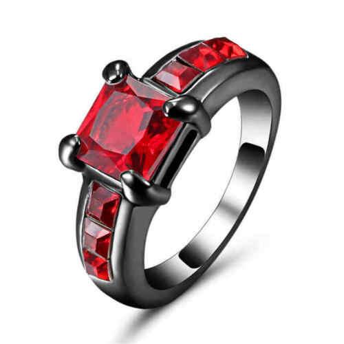 Photo Vintage Square Red Ruby 10KT Black Gold Filled Ring Size 8